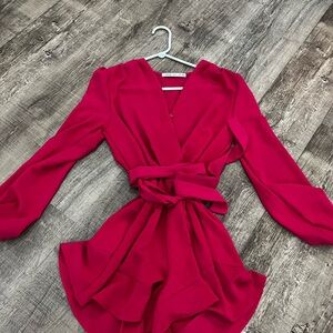 Chic Fuchsia Long Sleeve Wrap Dress